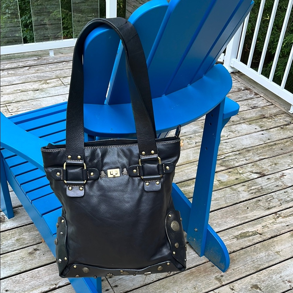 Michael Rome designs made in Italy Black large Leather Tote Bag